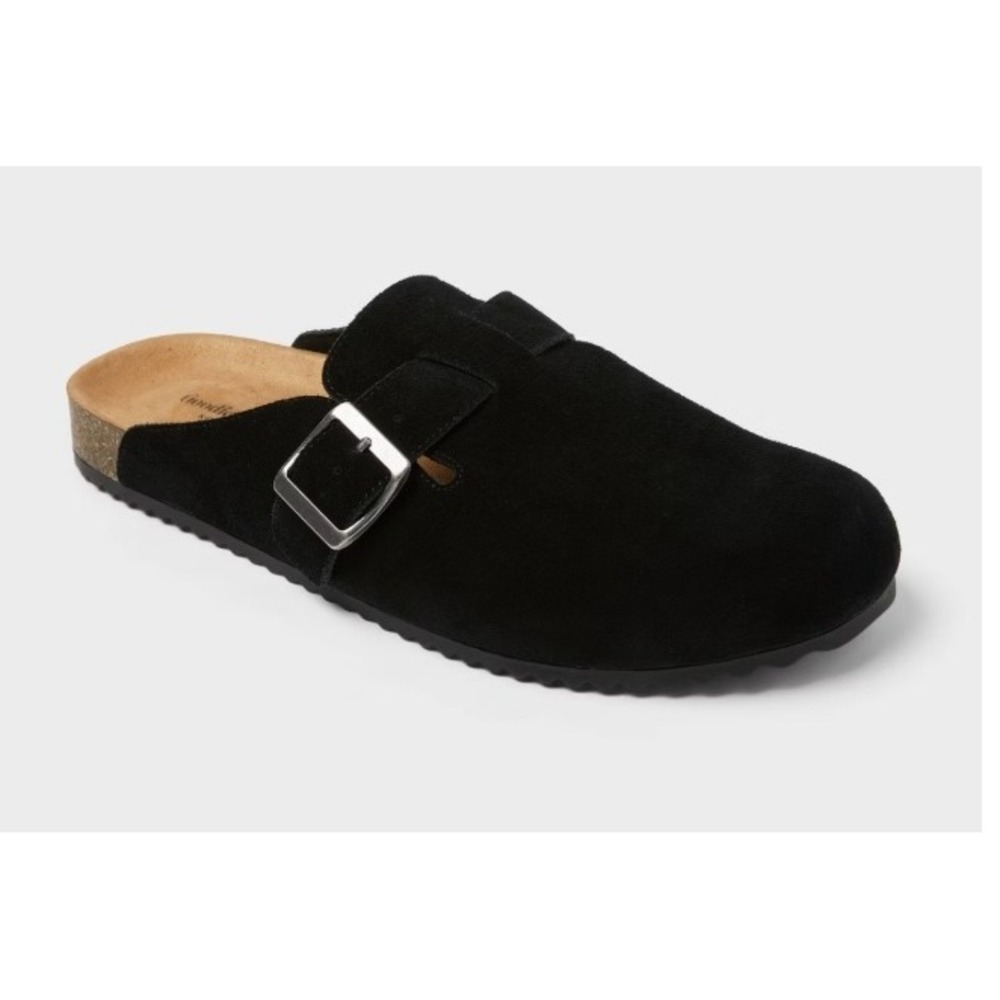 Goodfellow & Co Oswald Men Black Faux Suede Buckle Clog Mules Size 12